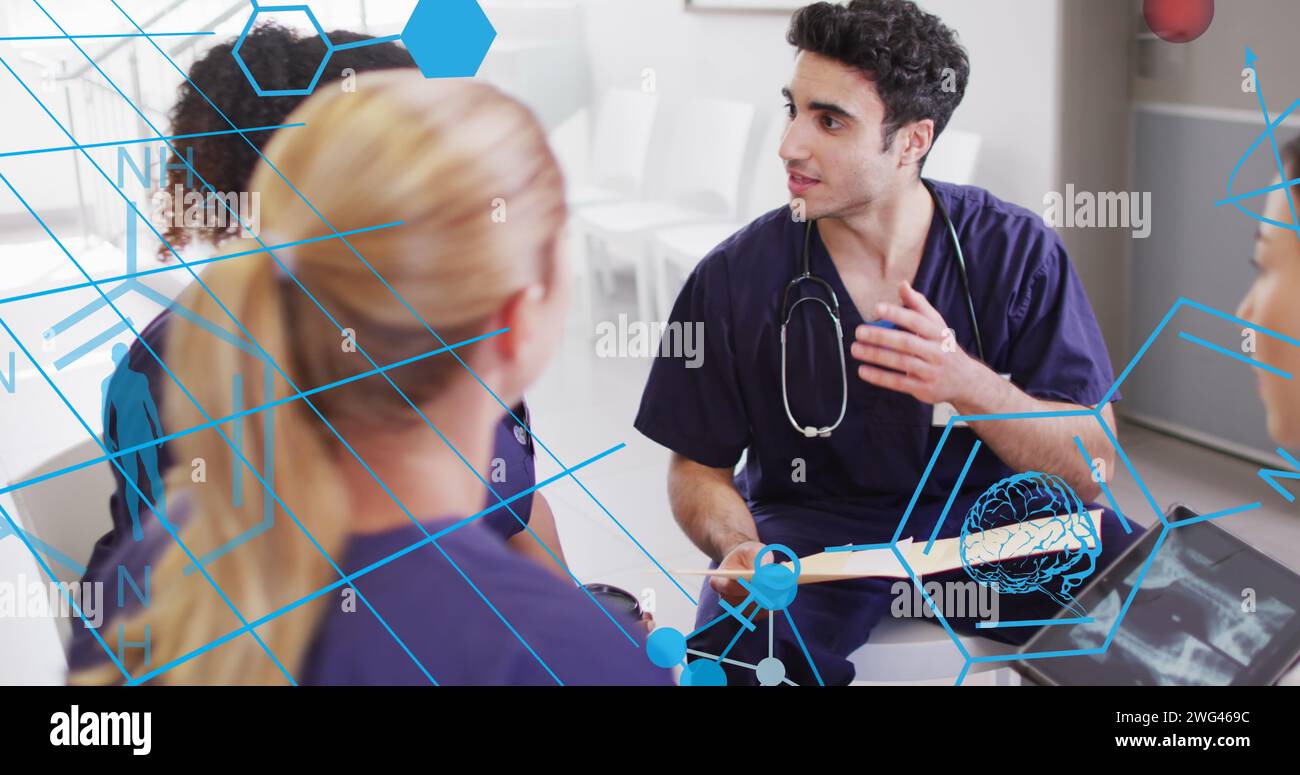 Image of medical data processing over diverse doctors Stock Photo