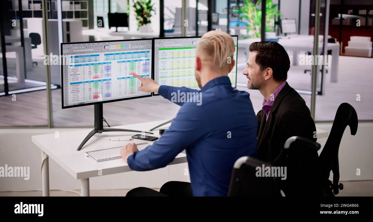 Spreadsheet Analyst Employee Worker. Medical Report On Computer Stock Photo