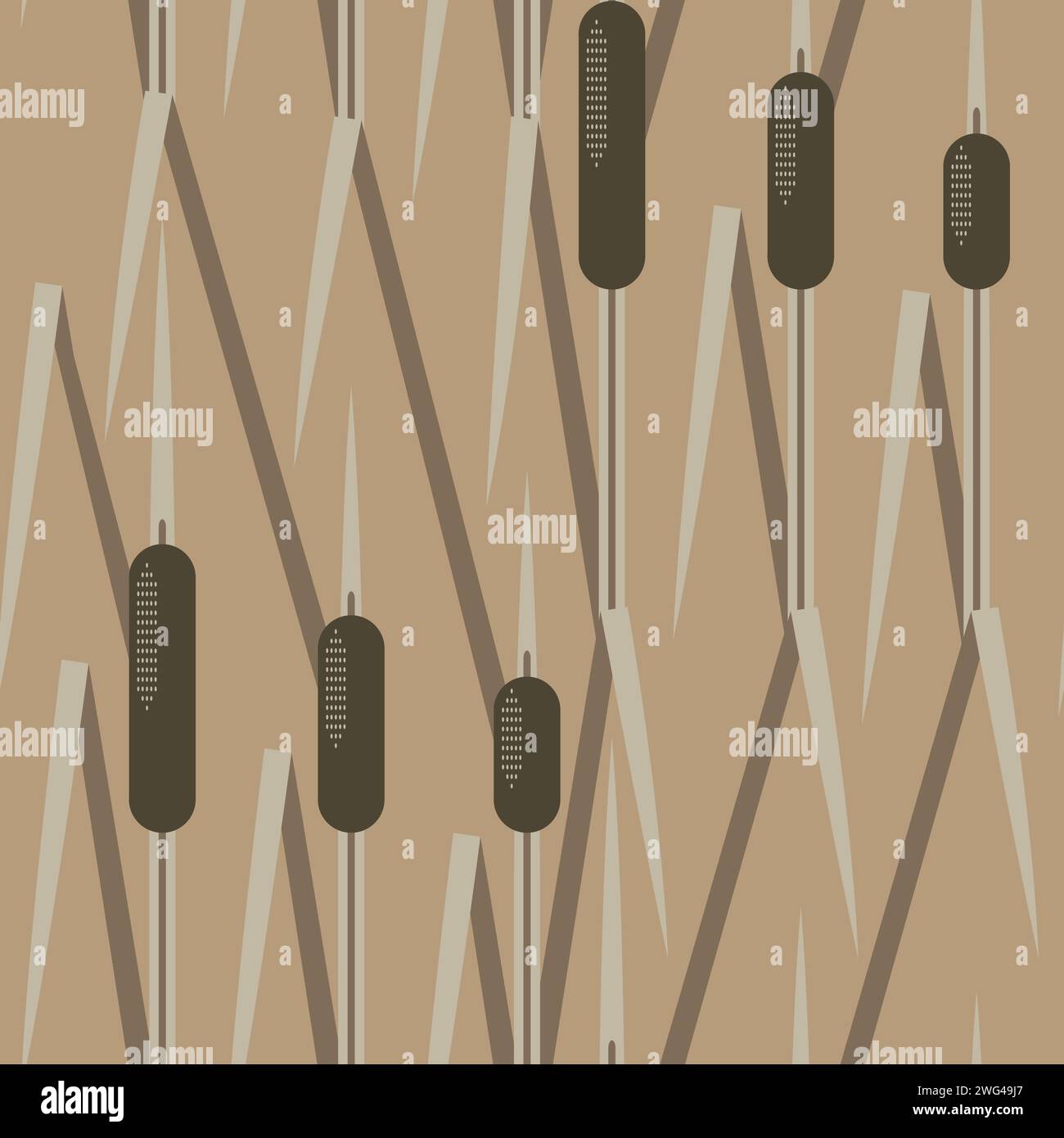 Winter Typha. Minimalist landscape design. Leaves and inflorescences ...