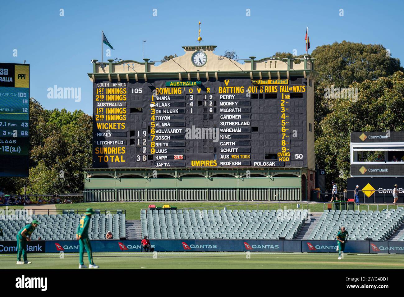 Adelaide, Australia, February 3rd 2024: A view of the Adelaide Oval scoreboard during the first One Day International game of the CommBank ODI International Series between Australia and South Africa at the Adelaide Oval in Adelaide, Australia  (Noe Llamas / SPP) Stock Photo