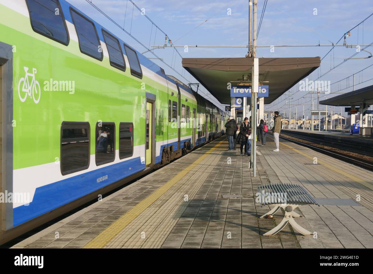 Train in central station of Treviglio along the Milan-Venice section, Lombardy, Italy Stock Photo