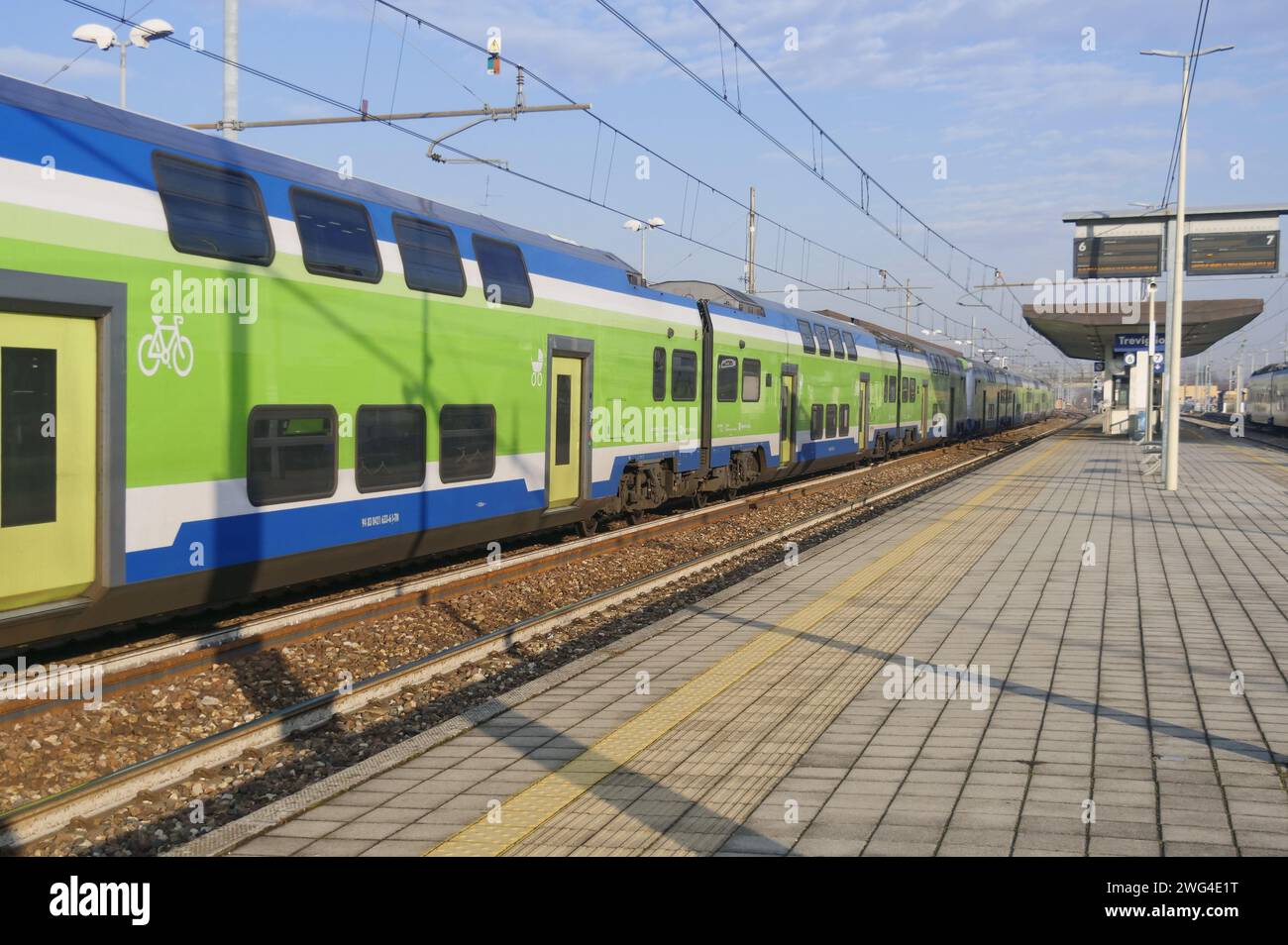 Train in central station of Treviglio along the Milan-Venice section, Lombardy, Italy Stock Photo