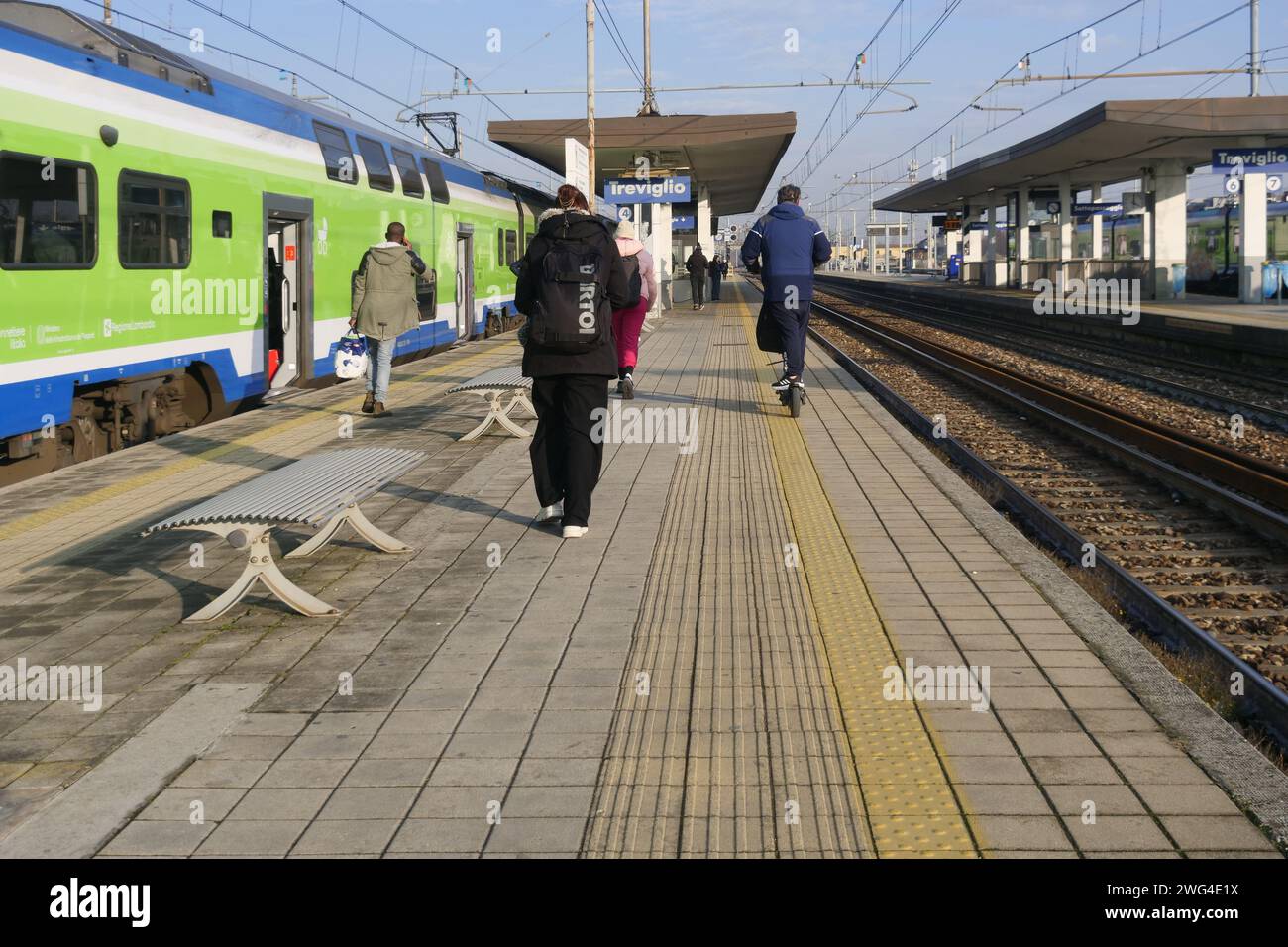 Train in central station of Treviglio along the Milan-Venice section, Lombardy, Italy Stock Photo