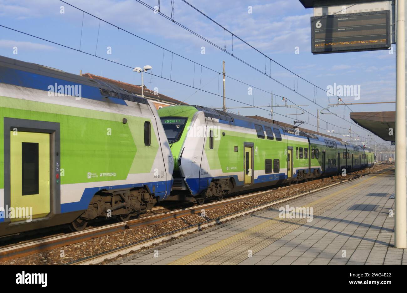 Train in central station of Treviglio along the Milan-Venice section, Lombardy, Italy Stock Photo