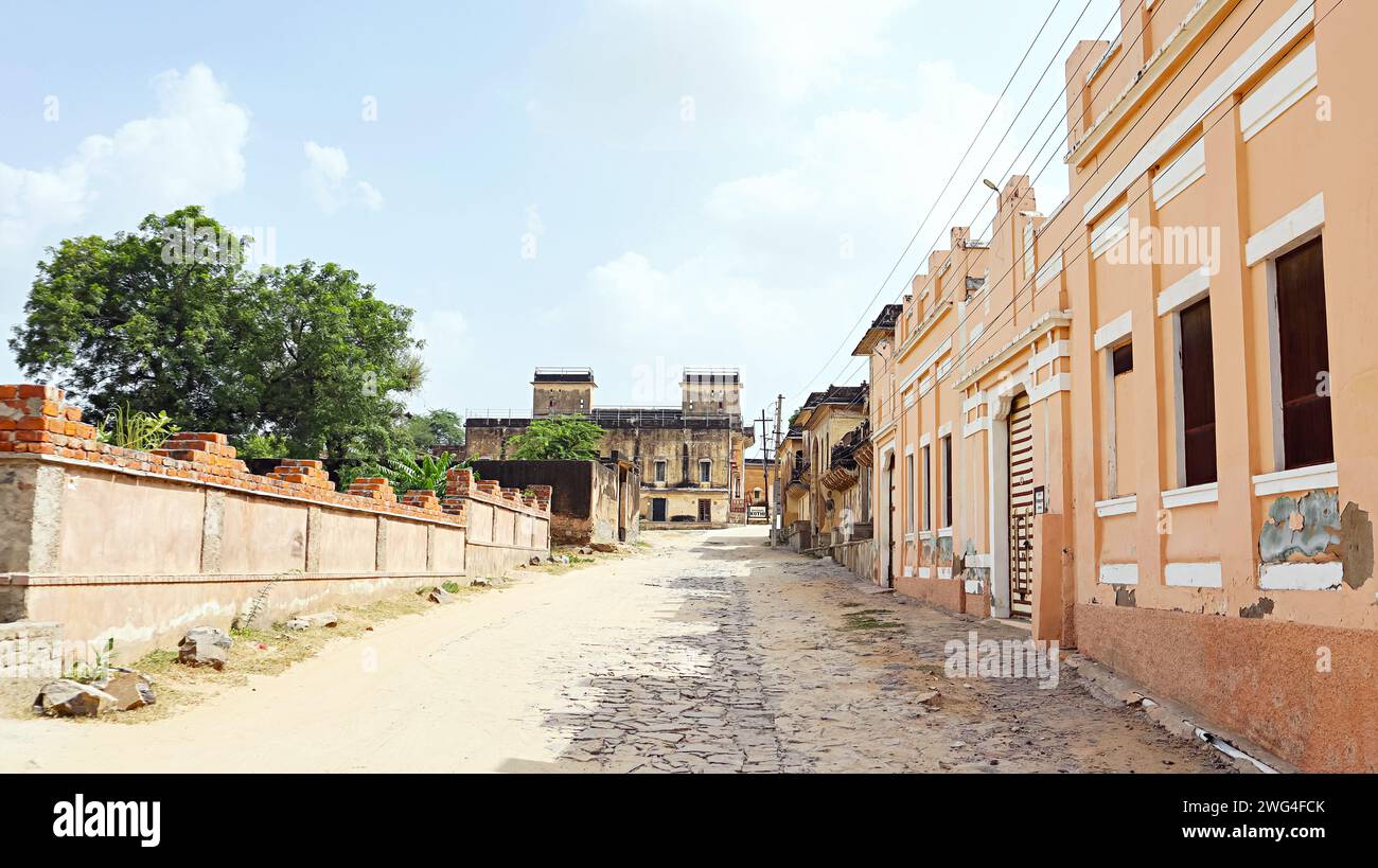 Empty Streets of Haveli Street of Mandawa, Jhunjhunu, Rajasthan, India. Stock Photo