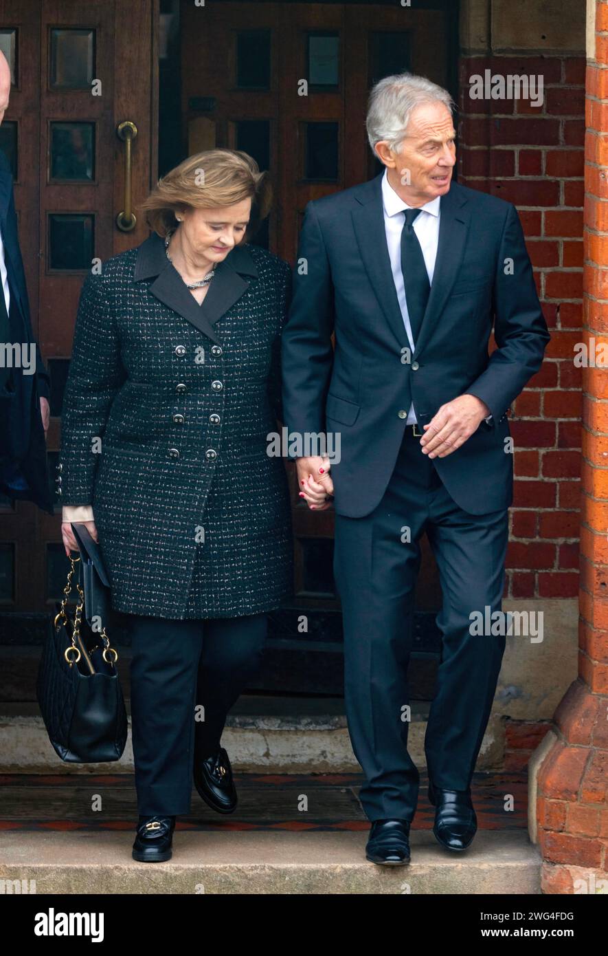 Pic shows: Derek Draper funeral  2.2.24 Former PM TONY BLAIR  with wife Cherie Pic gavin rodgers/pixel8000 Stock Photo