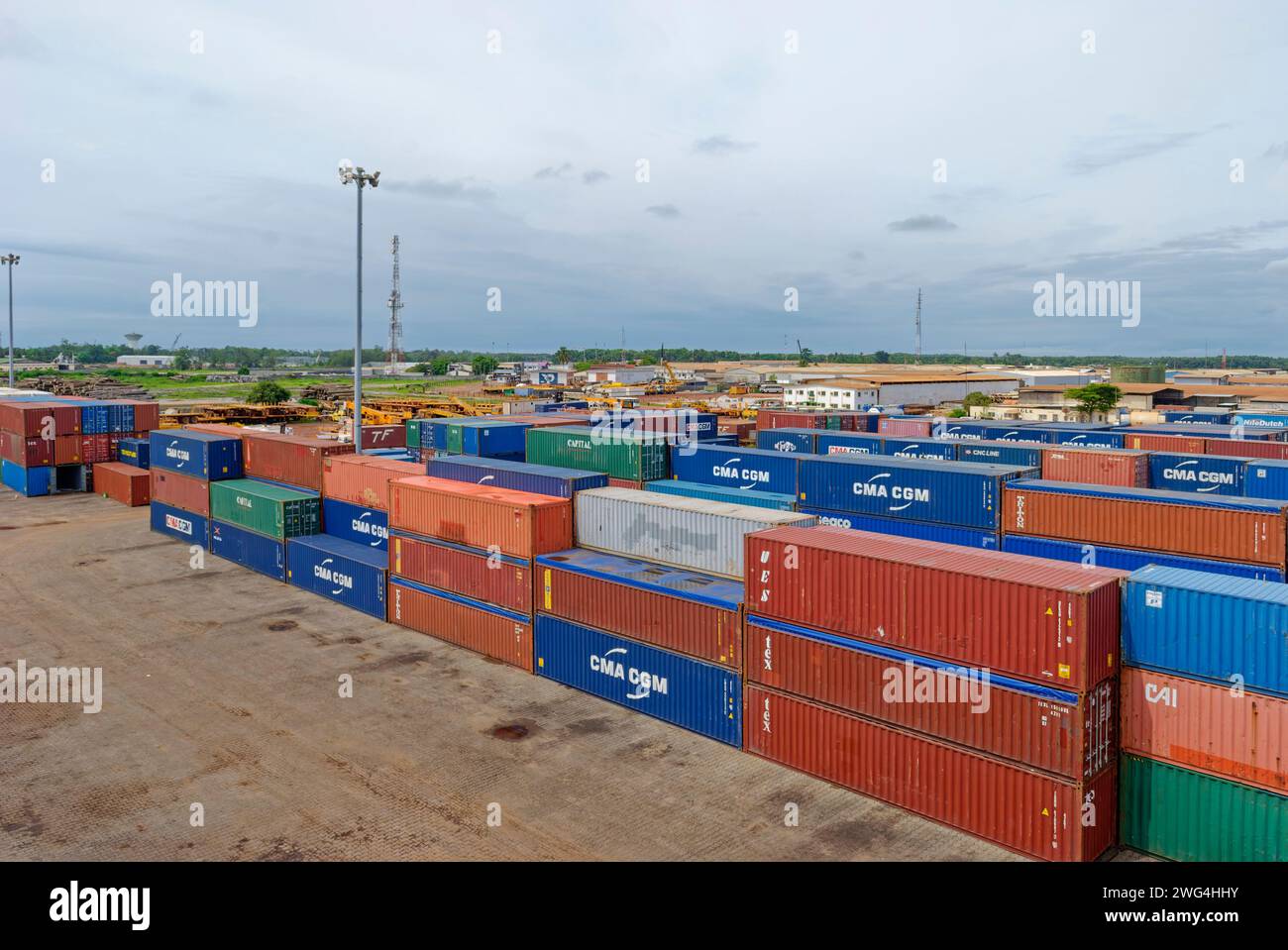 Stacked Containers on the Large Quay at Port Gentil waiting to be ...