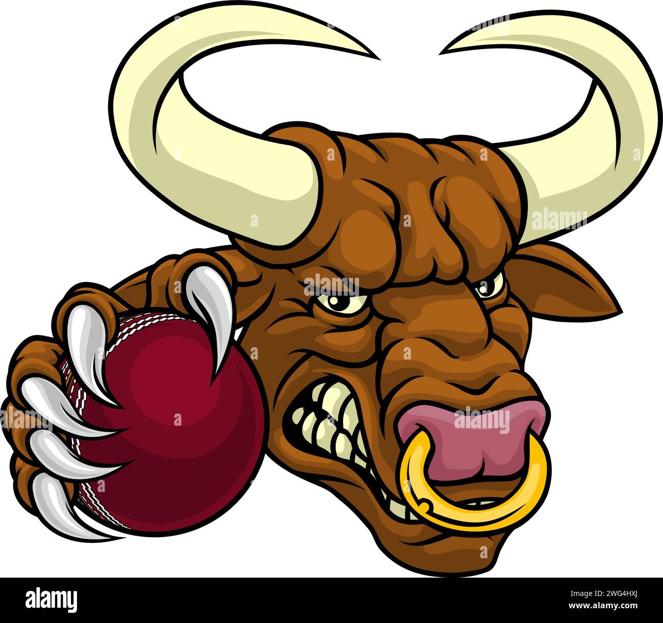 Bull Minotaur Longhorn Cow Cricket Mascot Cartoon Stock Vector