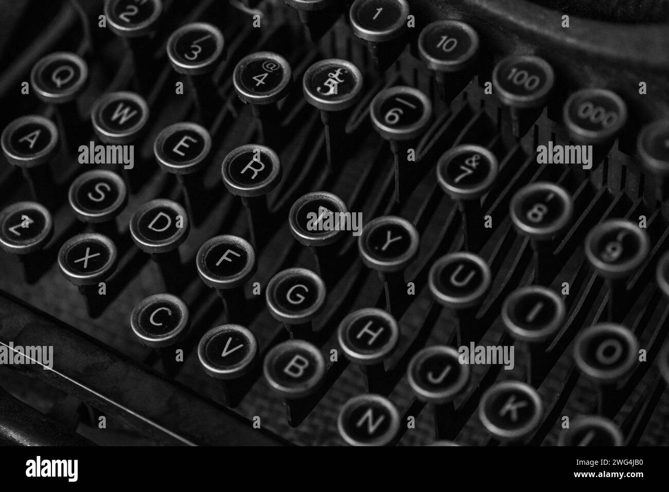 A closeup of the mechanical keys on an old typewriter Stock Photo