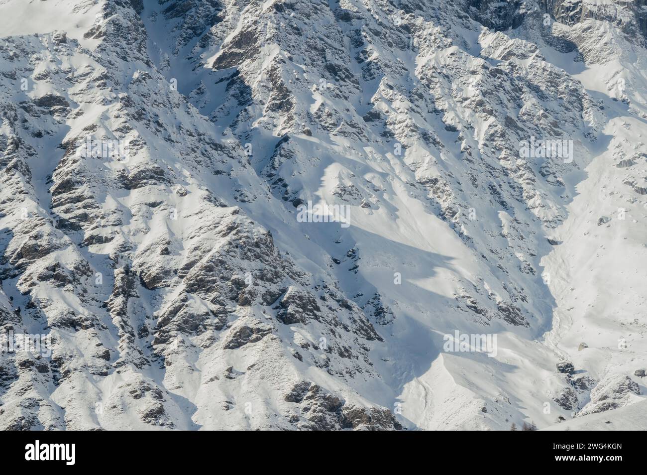 Upper Varaita valley (Cuneo, Piedmont, Italy), January 2024. Panorama of the snow-capped peaks at Colle dell'Agnello Stock Photo