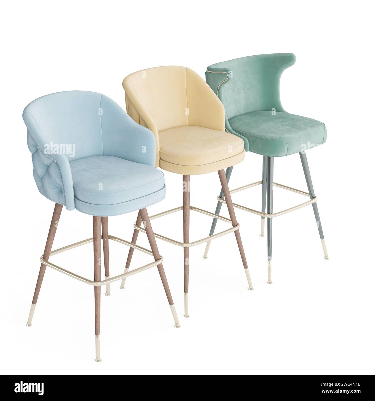 A 3D rendering of colorful chairs on a white background Stock Photo - Alamy
