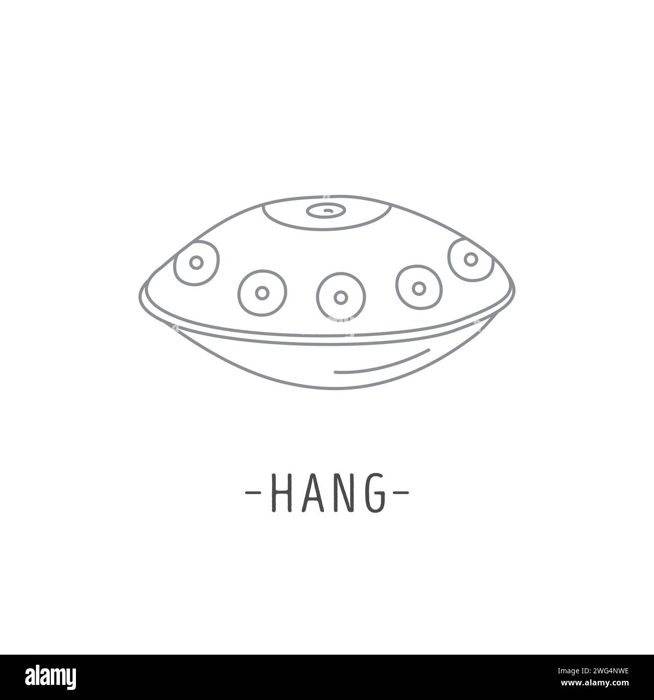 Hang drum. Traditional folk handpan musical instrument. Ethnic hand pan percussion music instrument. Vector hand drawn doodle style icon isolated on w Stock Vector