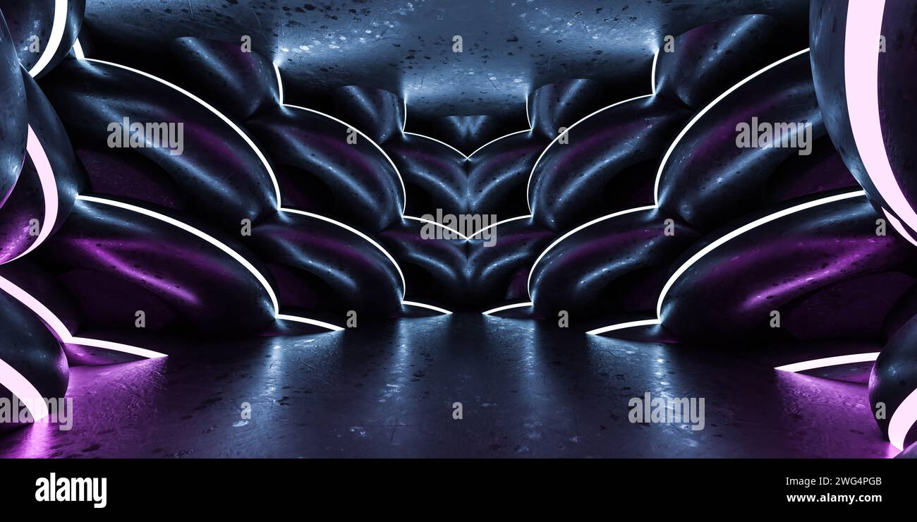 Abstract Black futuristic room with neon lighting 3d render ...