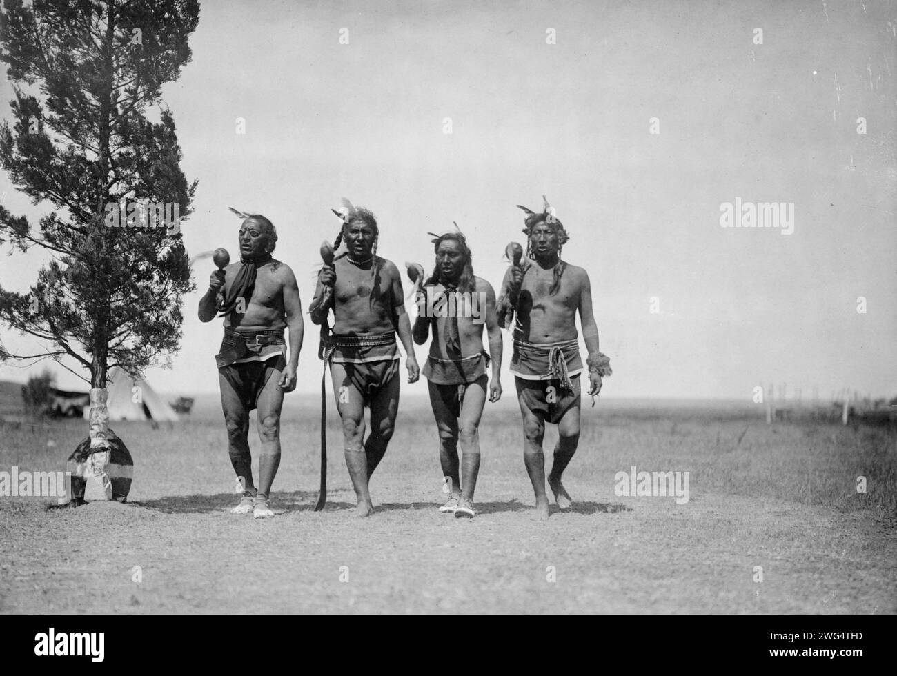 Night medicine men, 1908, c1908. Photo shows Arikara medicine ceremony with four night men dancing. Stock Photo