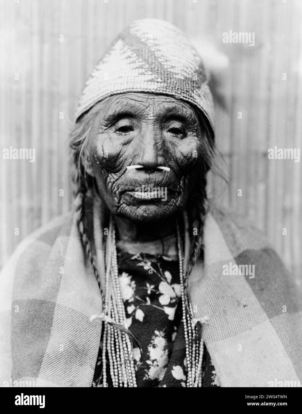 Wishram female type (front), 1910, c1915. Head-and-shoulders portrait