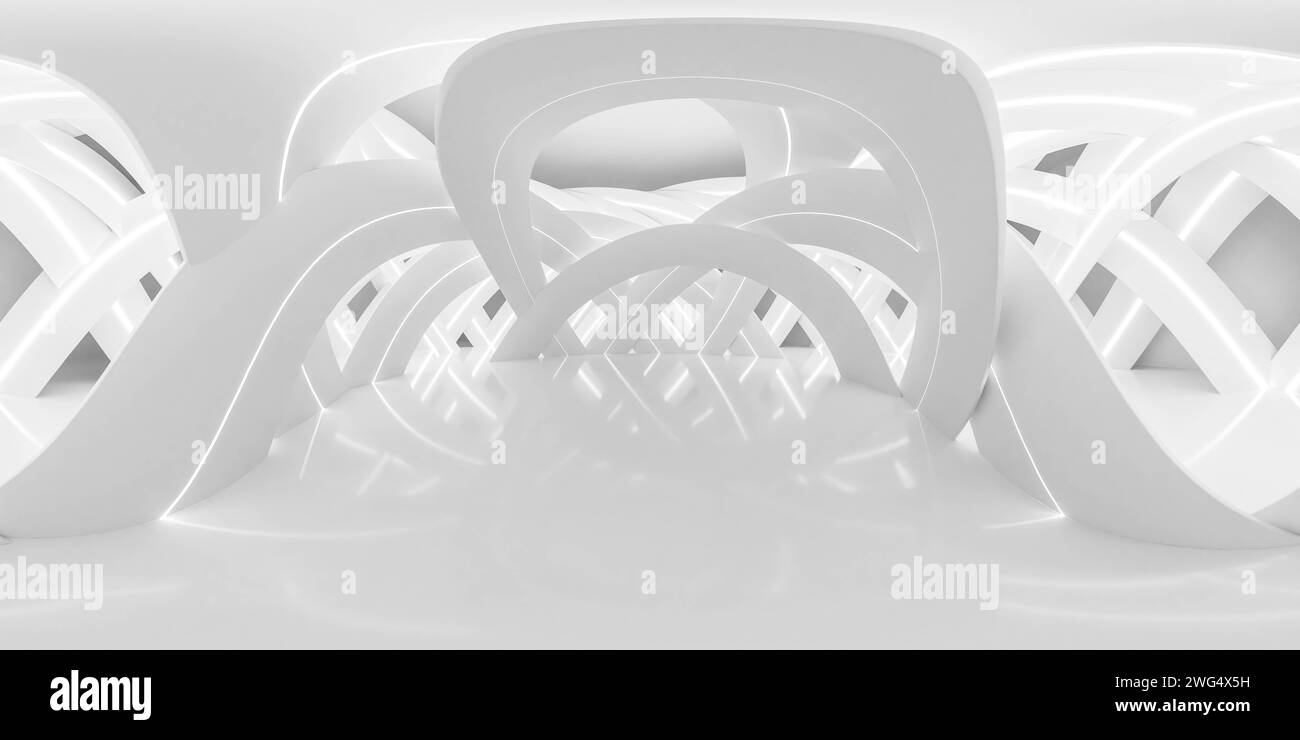 Abstract White Geometric Forms Creating a Symmetrical Pattern in an Art Installation 360 panorama vr environment map Stock Photo