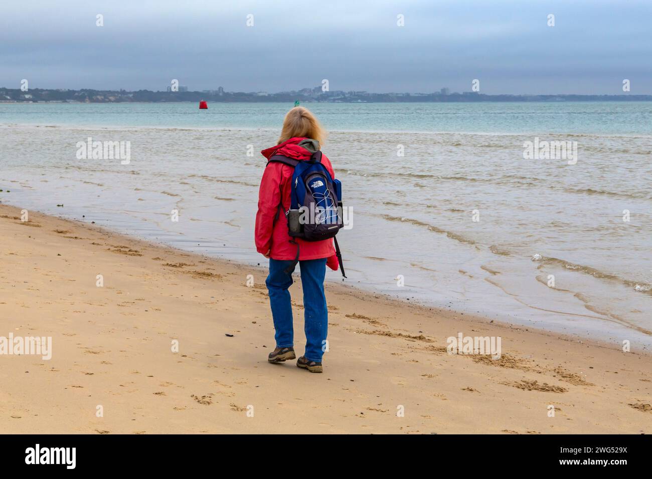 Studland, Dorset UK. 3rd February 2023. UK weather: cloudy, but mild at Studland beach as visitors head to the seaside for some fresh air and exercise. Credit: Carolyn Jenkins/Alamy Live News Stock Photo