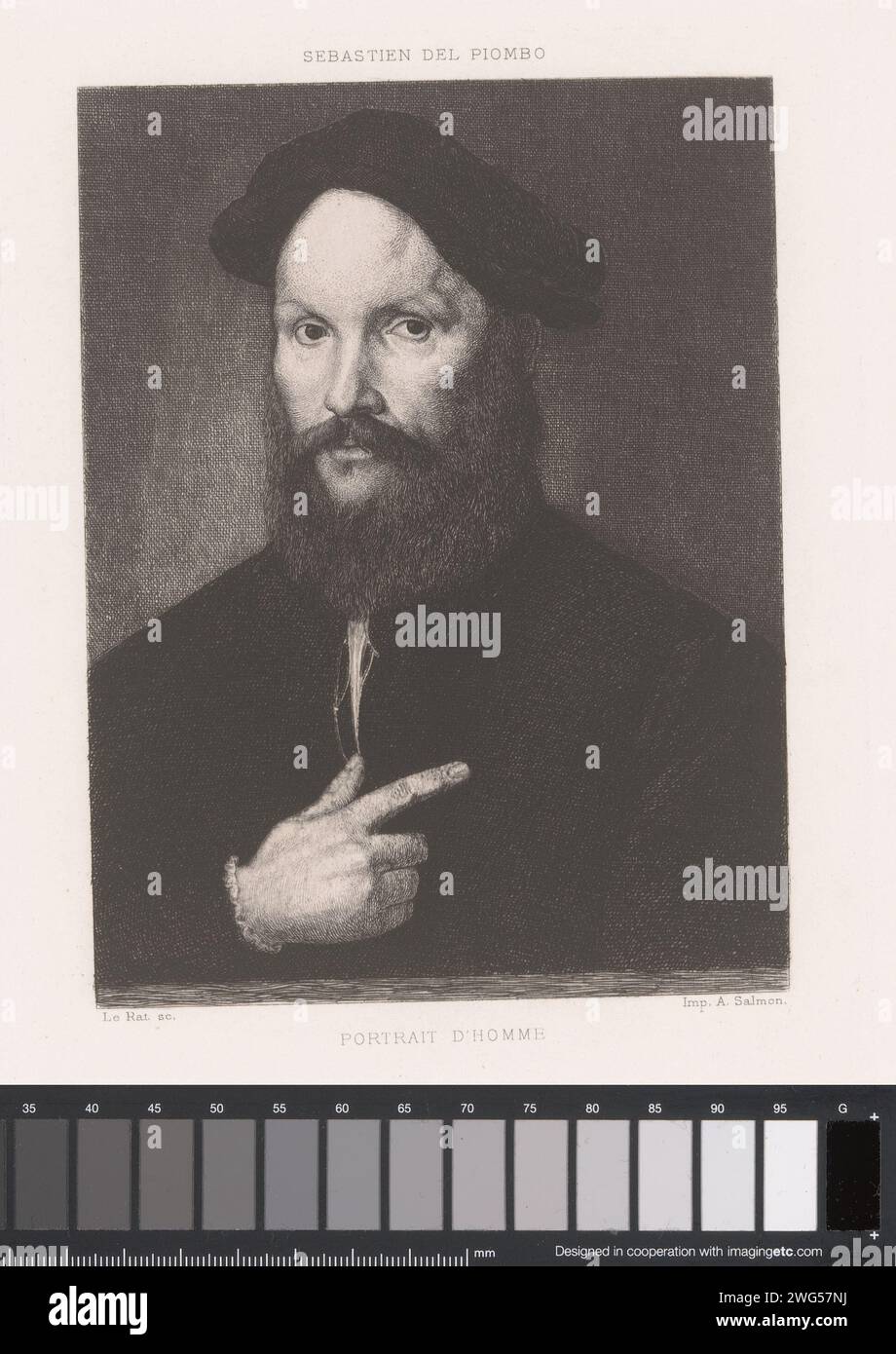Portrait of an unknown man, Paul Edme Le Rat, After Sebastiano del Piombo, 1873 print   paper etching historical persons Stock Photo