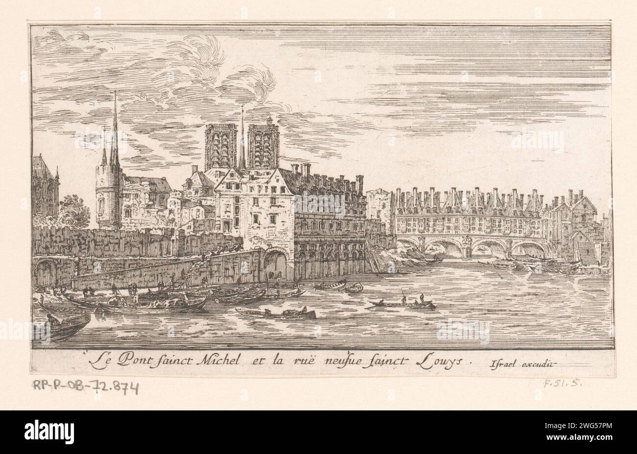 View of the Pont Saint-Michel, Israel Silvestre, 1652 print paper ...