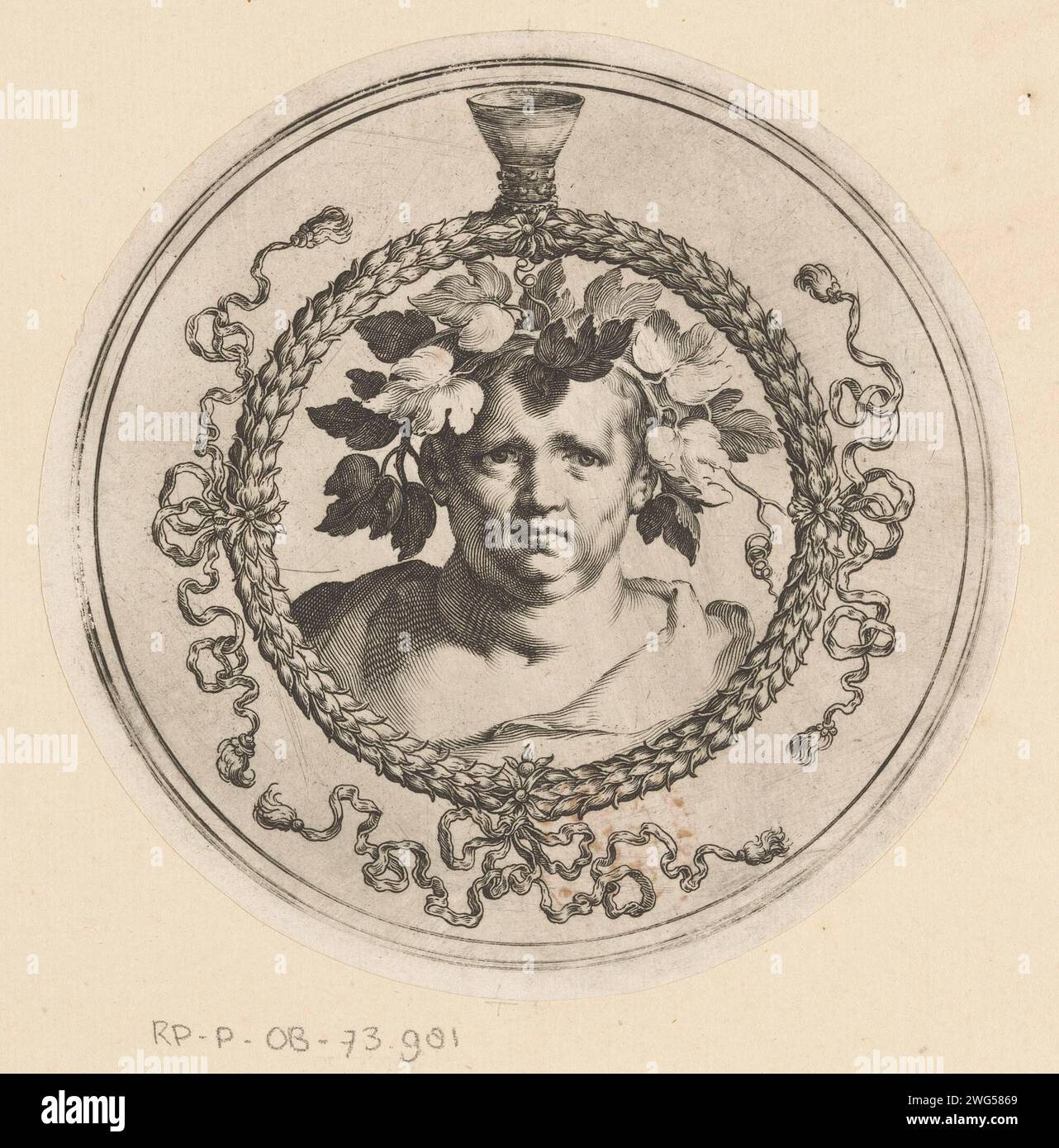Bust van Bacchus, Anonymous, 1600 - 1700 print Round ornament with a ...