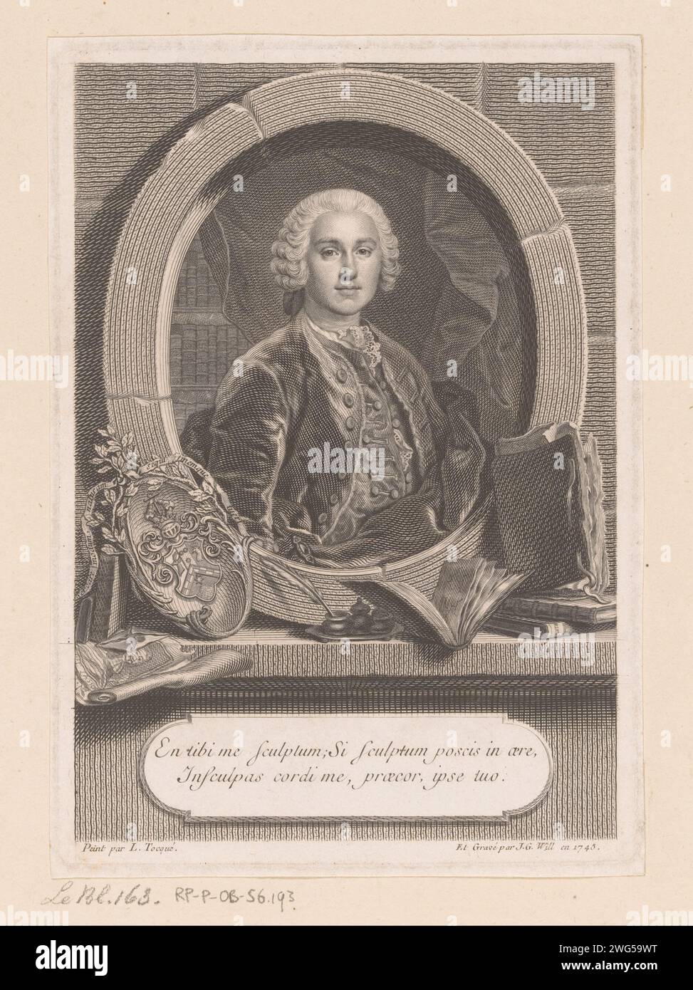 Portrait of Tycho de Hofman, Johann Georg Wille, After Louis Tocqué, 1745 print  print maker: Franceafter painting by: Paris paper engraving historical persons Stock Photo
