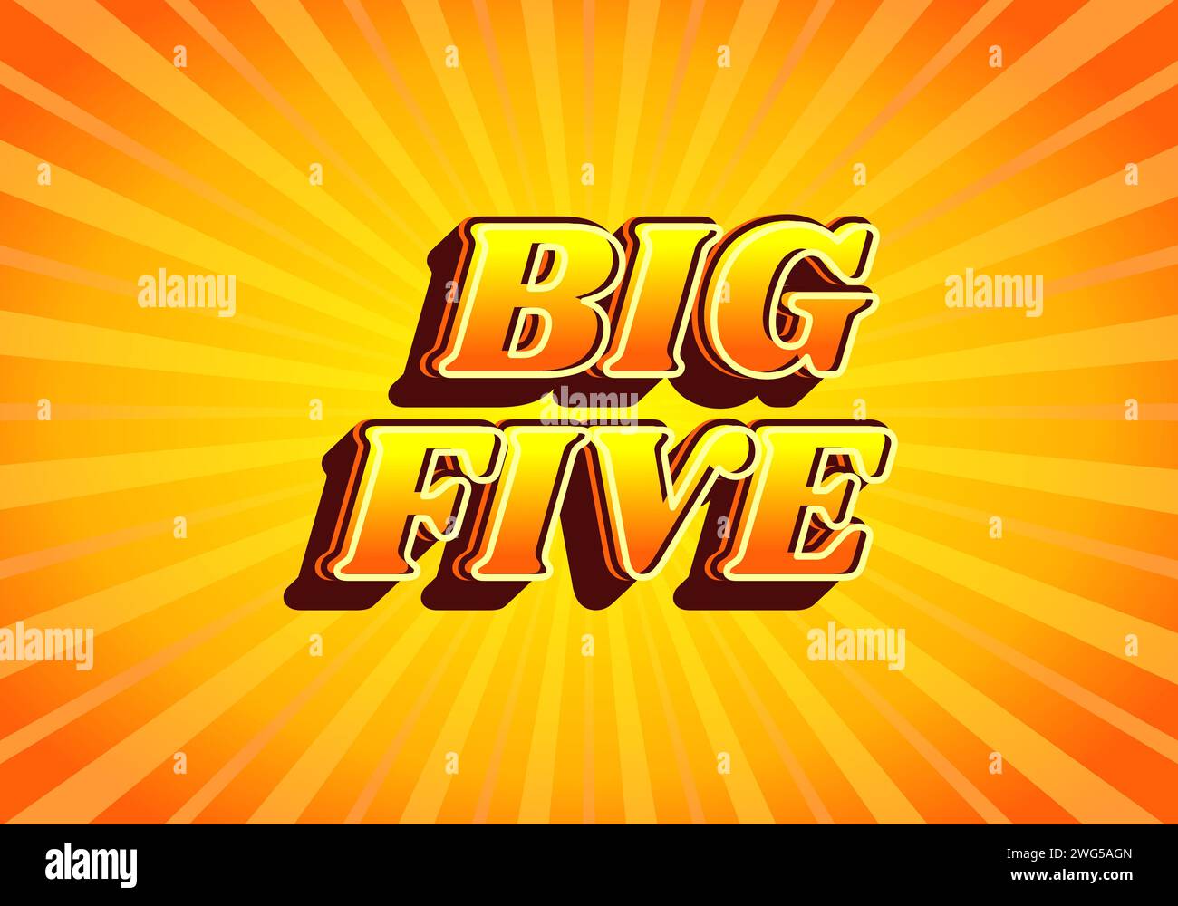 Big five. Text effect design in gradient yellow orange color, 3D look. Yellow background Stock Vector