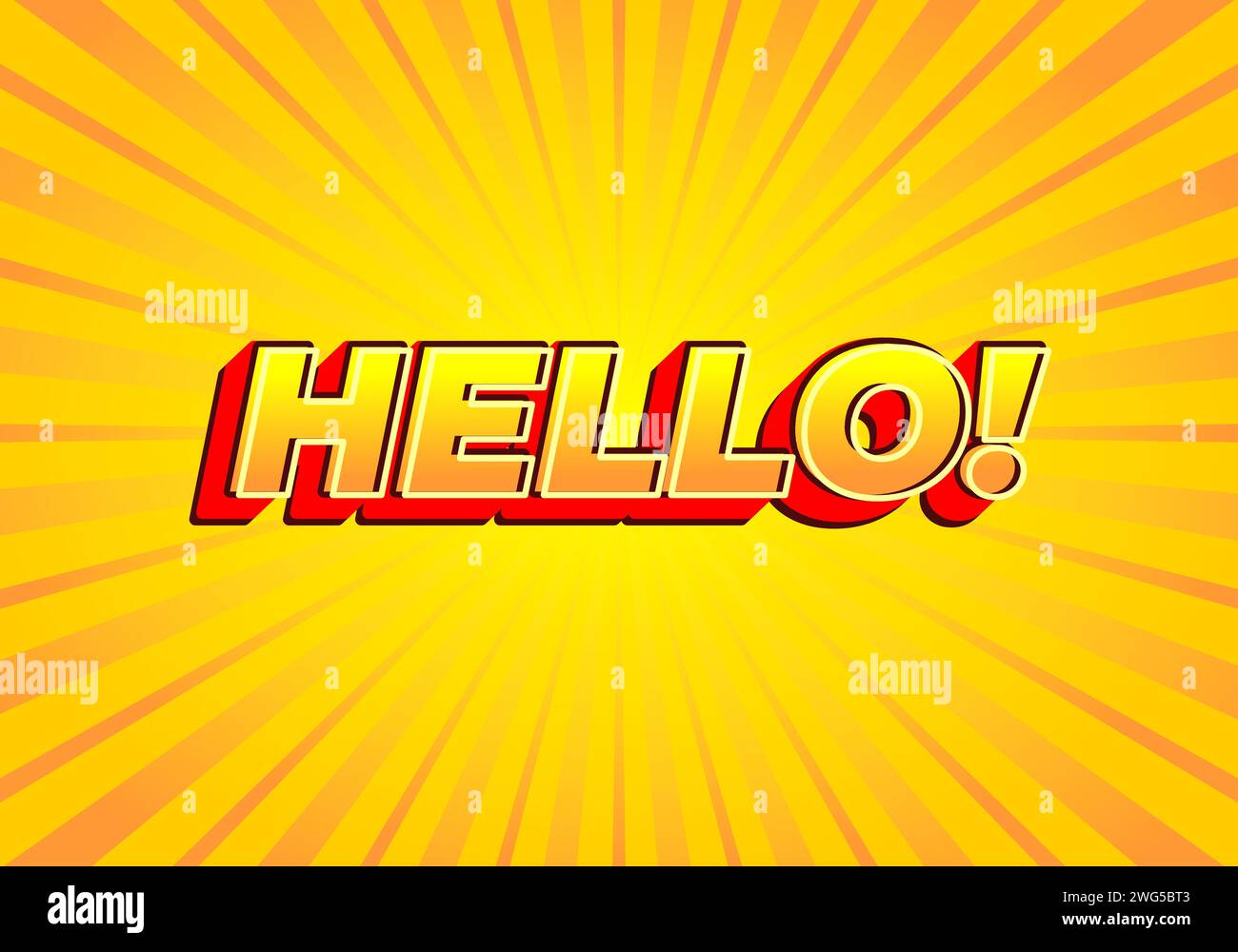 Hello!. Text effect design in modern look, bright yellow red color ...