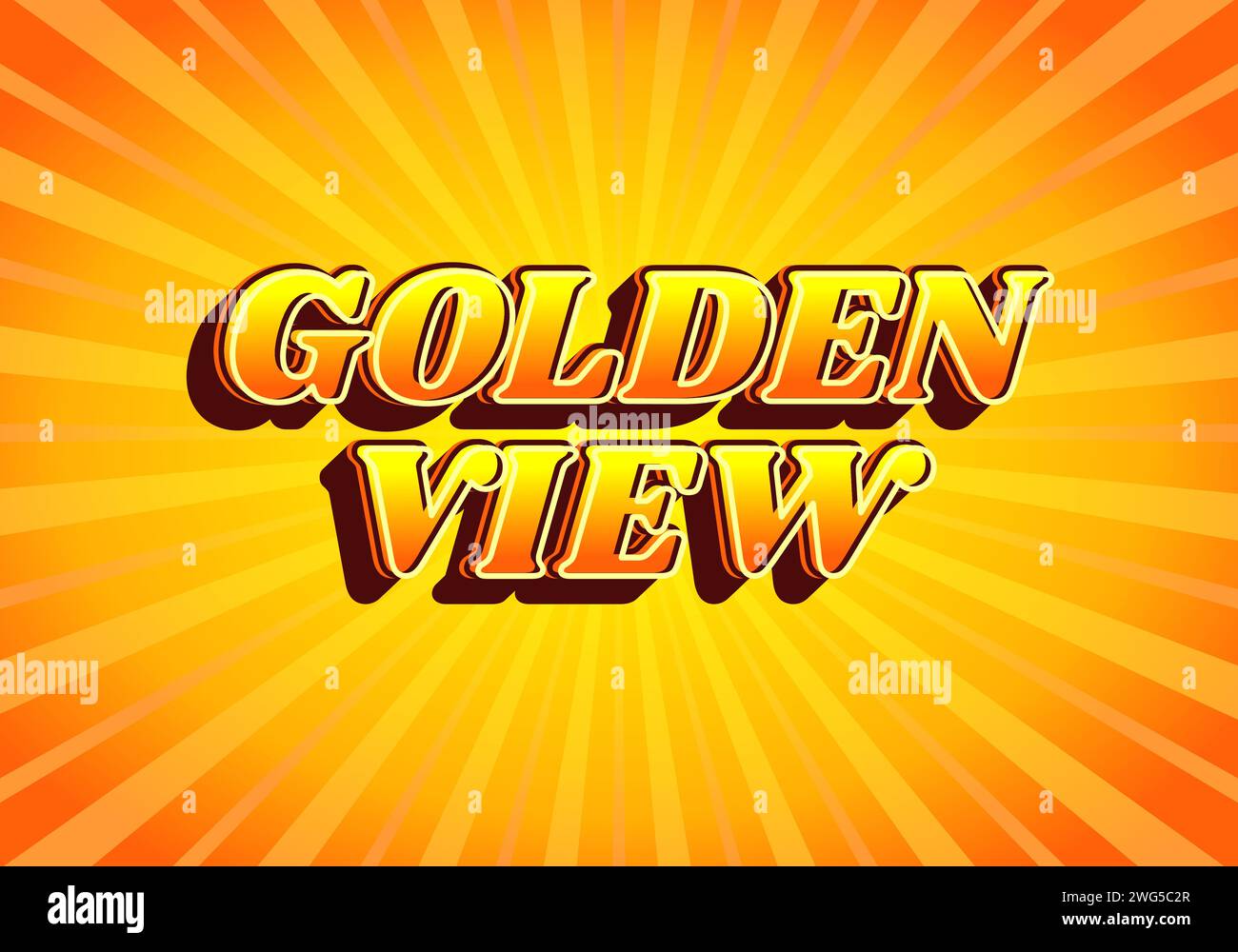 Golden view. Text effect design in gradient yellow orange color, 3D look. Yellow background Stock Vector