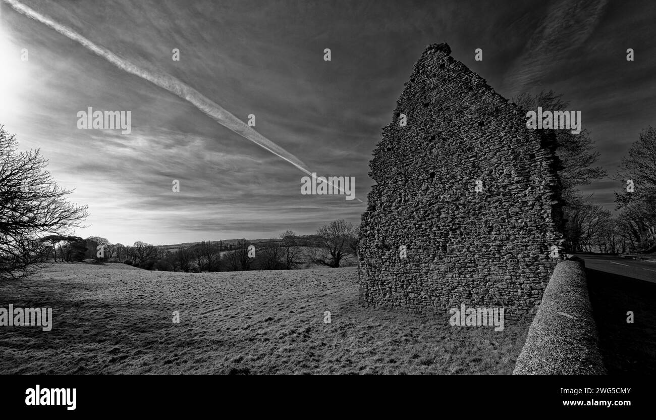 Ancient single lone standing wall in East Sussex UK Stock Photo