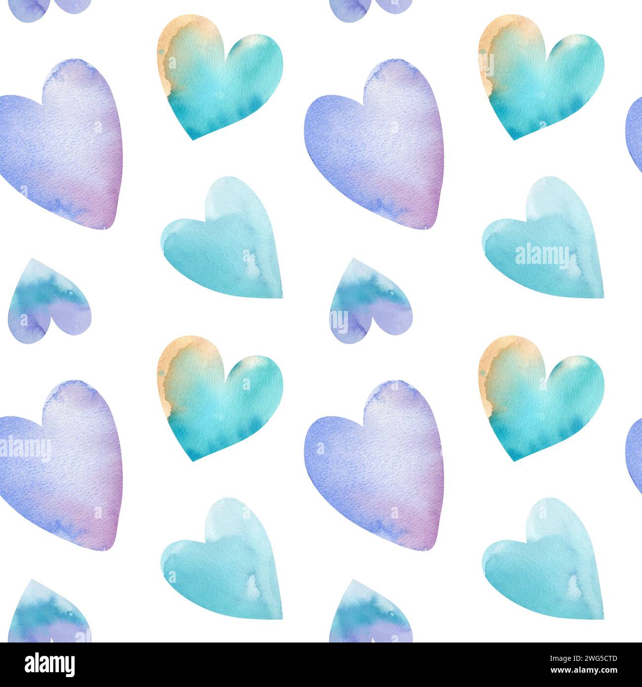 Watercolor seamless pattern of hearts on a white background. The ...