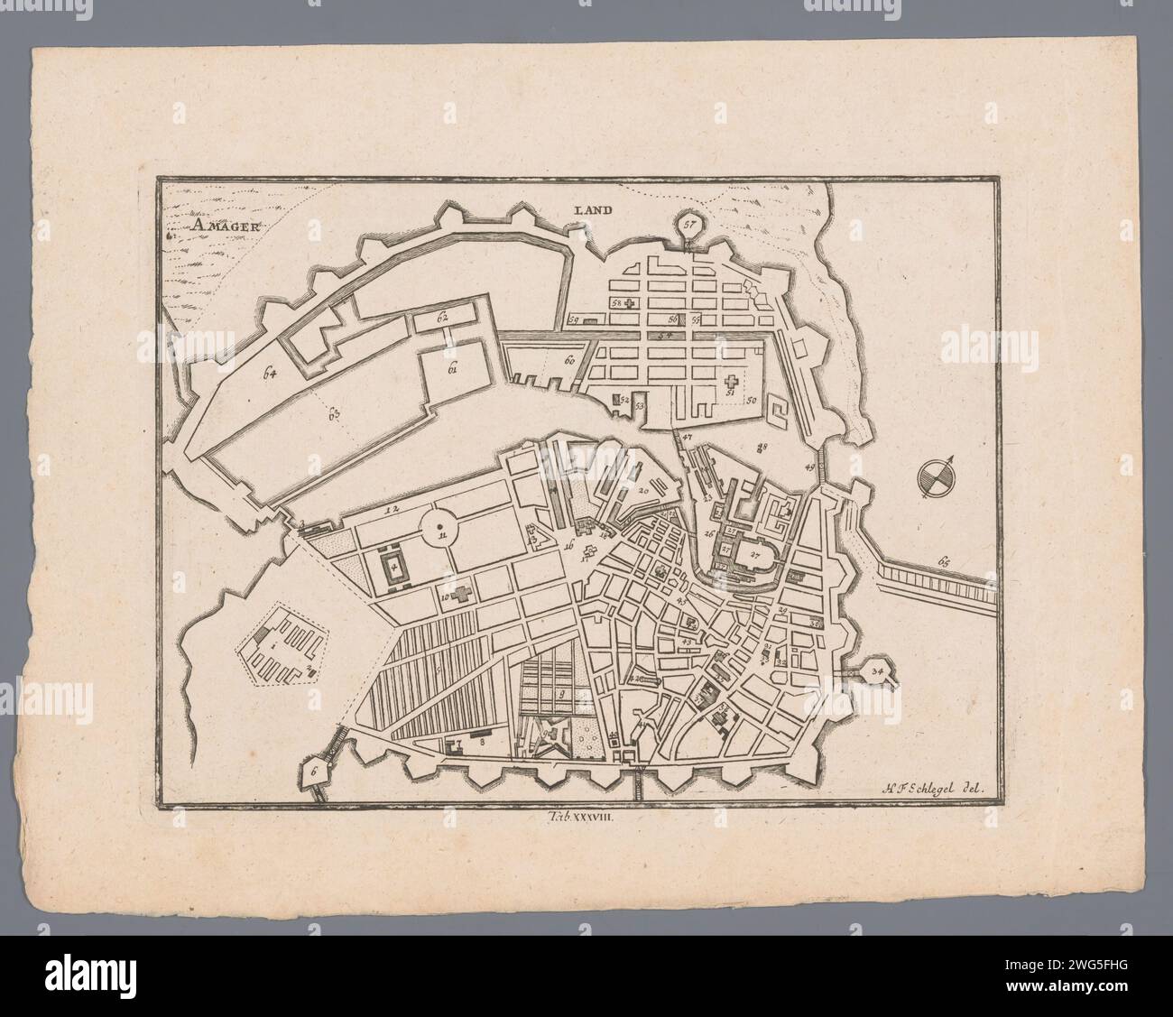 Map of Copenhagen, Anonymous, After H.F. Schlegel, 1774 print  Germany paper etching maps of cities Copenhagen (city) Stock Photo