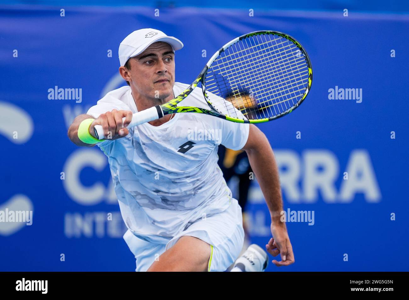 Adam Walton of Australia in action during the Round of 32 of the 2024 Canberra International ATP Challenger 125 tournament Stock Photo