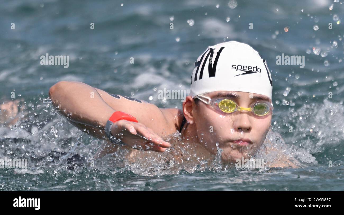 Doha, Qatar. 3rd Feb, 2024. Xin Xin of China swims during the women's