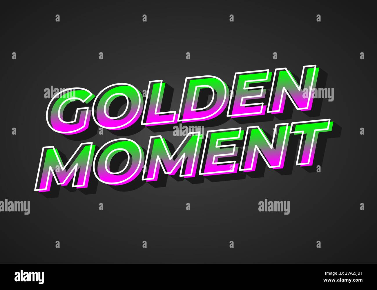 Golden moment. Text effect design in 3D look. gradient purple green color. Dark background Stock Vector