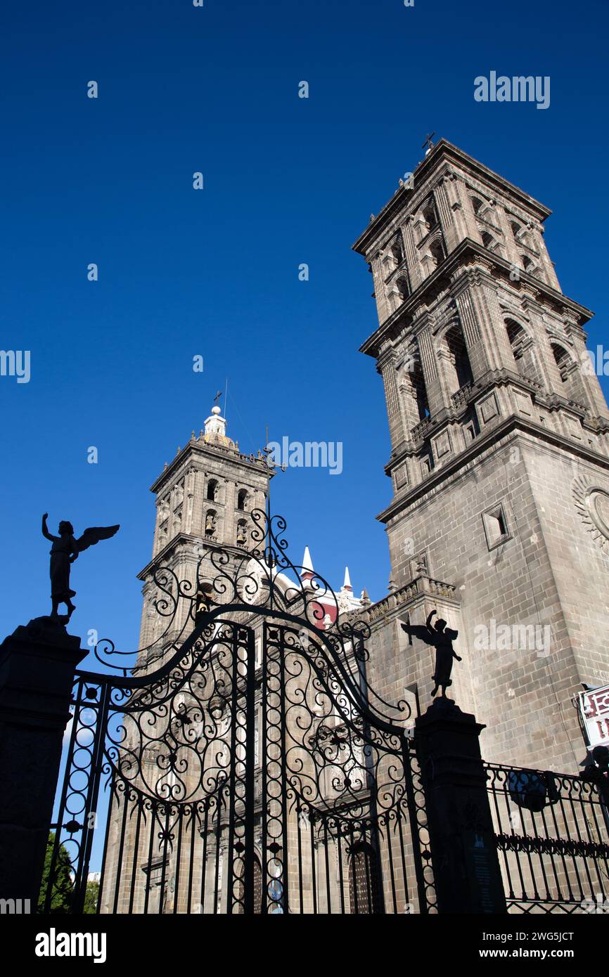 Angel Figures, Cathedral of our Lady of the Immaculate Conception (1649),  Historic Center, UNESCO World Heritage Site,  Puebla, Puebla State, Mexico Stock Photo