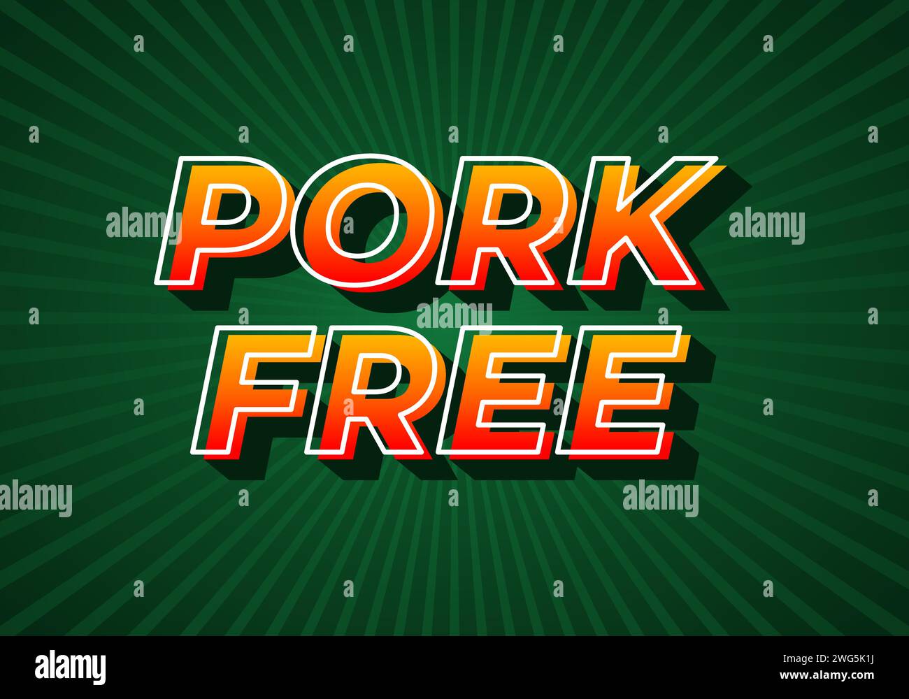Pork free. Text effect design in gradient yellow red color. 3D look. dark green background Stock Vector