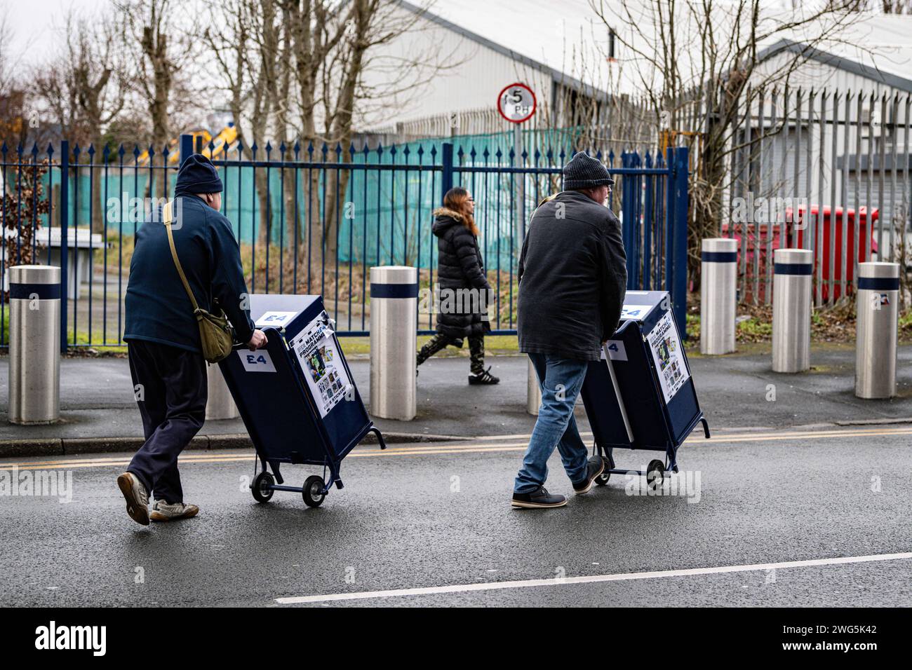 West Bromwich, West Midlands, UK. 3rd February 2024: The Hawthorns, West Bromwich, West Midlands, England; EFL Championship Football, West Bromwich Albion versus Birmingham City; Programme sellers move to their positions Credit: Action Plus Sports Images/Alamy Live News Stock Photo