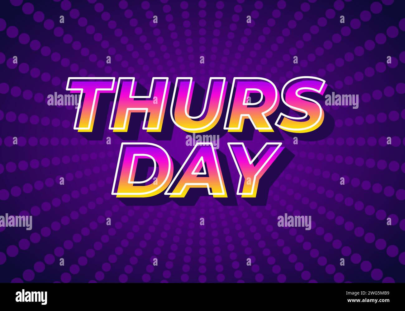 Thursday. Text effect design in 3D look with gradient purple yellow color Stock Vector