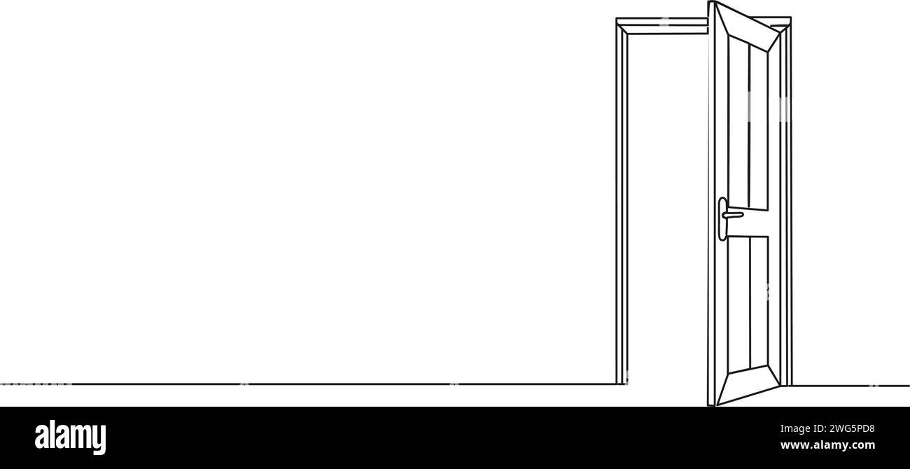 continuous single line drawing of open door, line art vector
