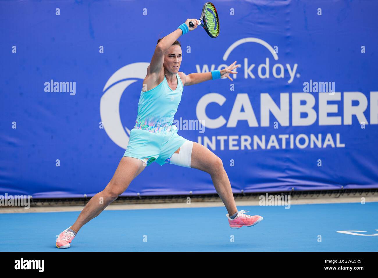 Nuria Parrizas Diaz of Spain in action during the quarterfinals of the 2024 Canberra International WTA 125 tournament Stock Photo