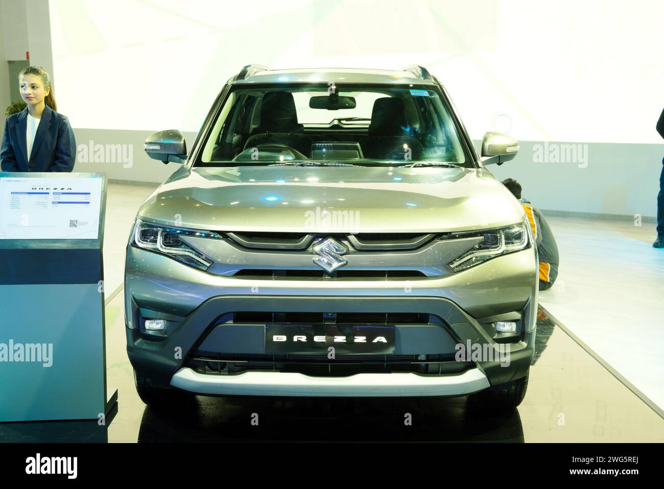 New Delhi - February 1, 2024: Maruti Suzuki Brezza car is on display at ...