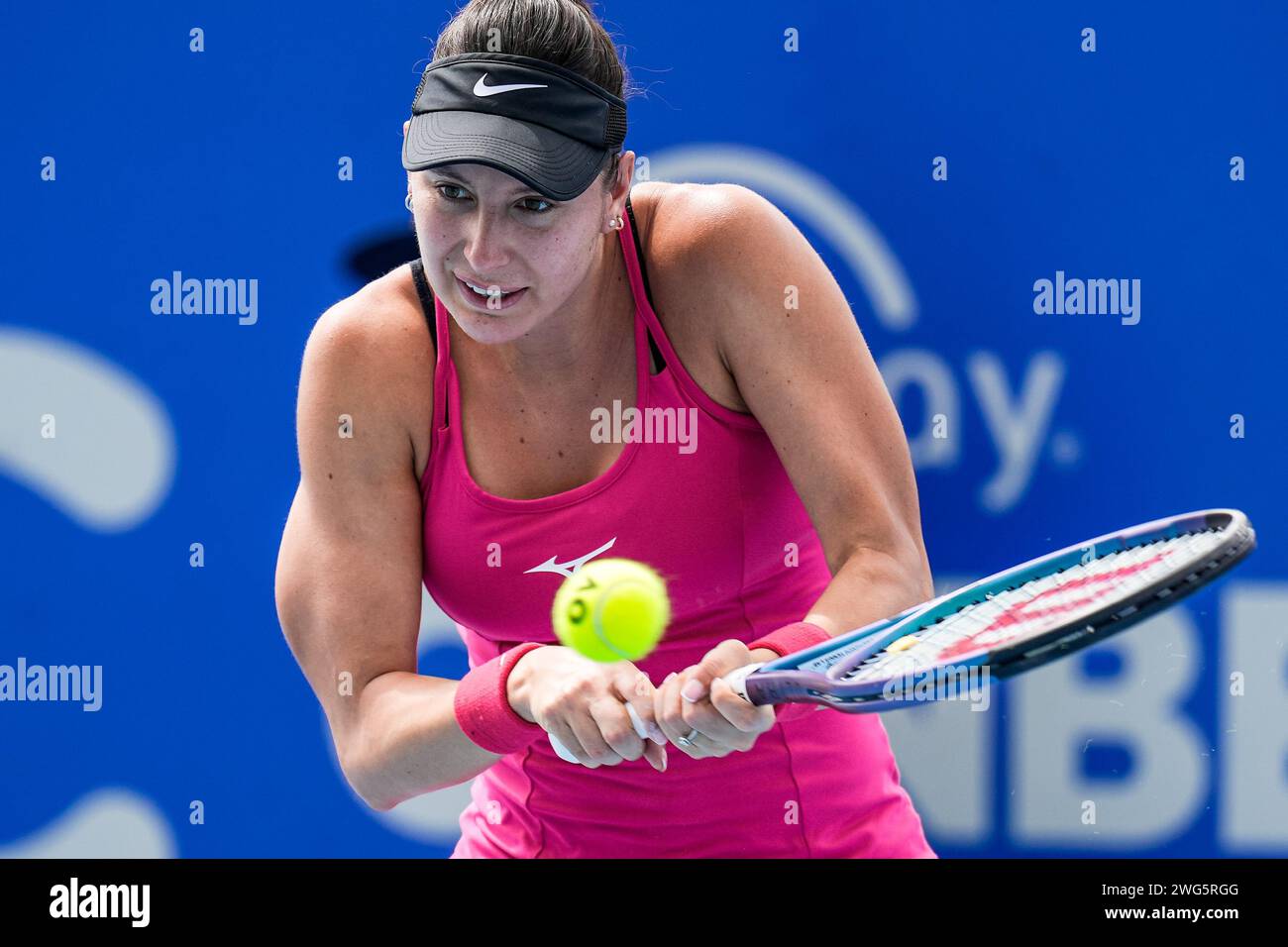 Oceane Dodin of France in action during the quarterfinals of the 2024 Canberra International WTA 125 tournament Stock Photo