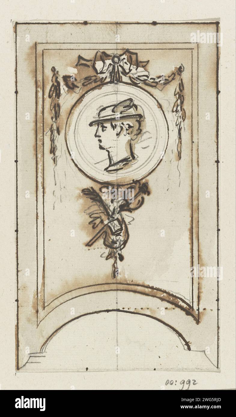 Design for a decorative painting with Mercury, 1760 - 1819 drawing Drawing is part of an album.  paper. ink. pencil pen / brush wall-covering. (story of) Mercury (Hermes) Stock Photo