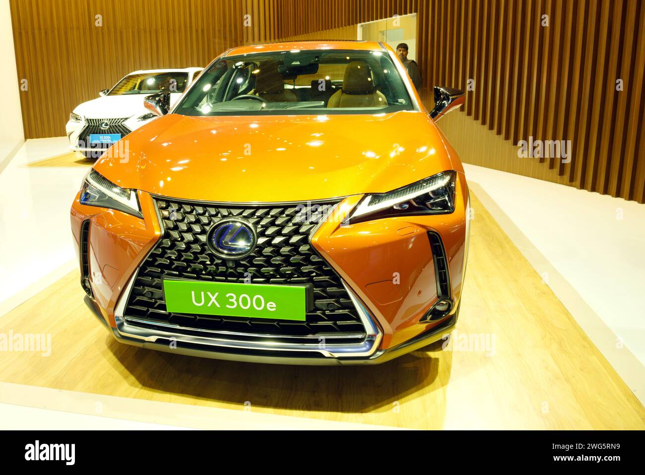 New Delhi February 1, 2024 Lexus UX 300e car is on display at Bharat