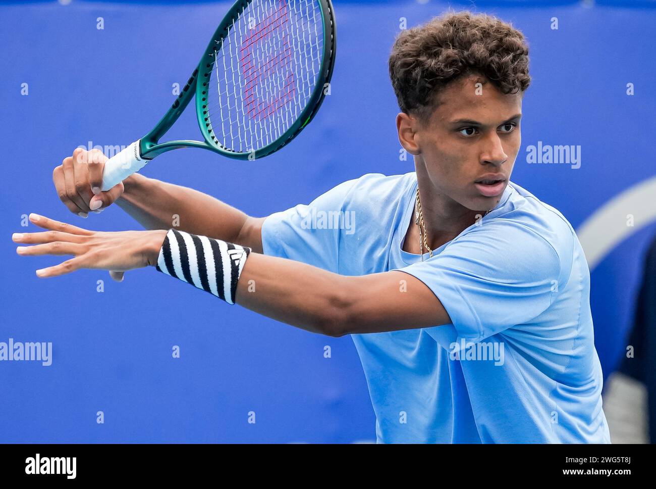 Gabriel Diallo of Canada in action during the quarterfinals of the 2024