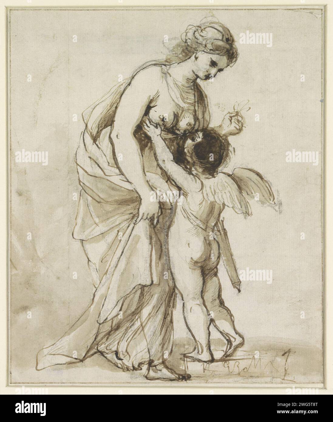 Venus in Love, Angelica Kauffmann, 1751 - 1807 drawing   paper. ink. chalk pen / brush (story of) Venus (Aphrodite). (story of) Cupid, Amor (Eros) Stock Photo