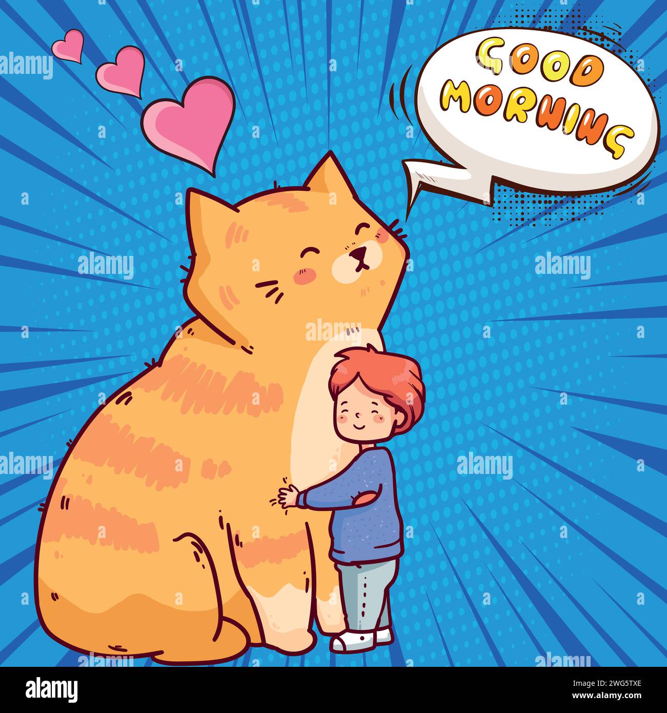 Cat and boy pop art style vector image Stock Vector