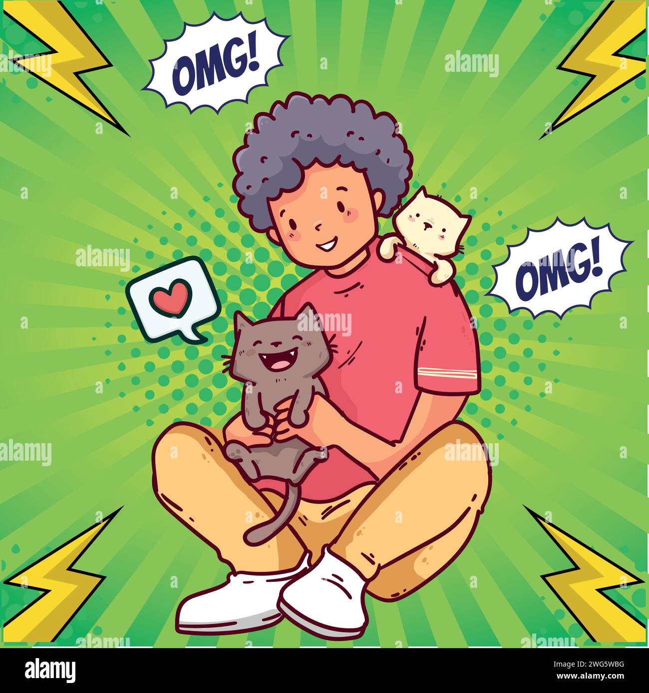 Cat and boy pop art style vector image Stock Vector