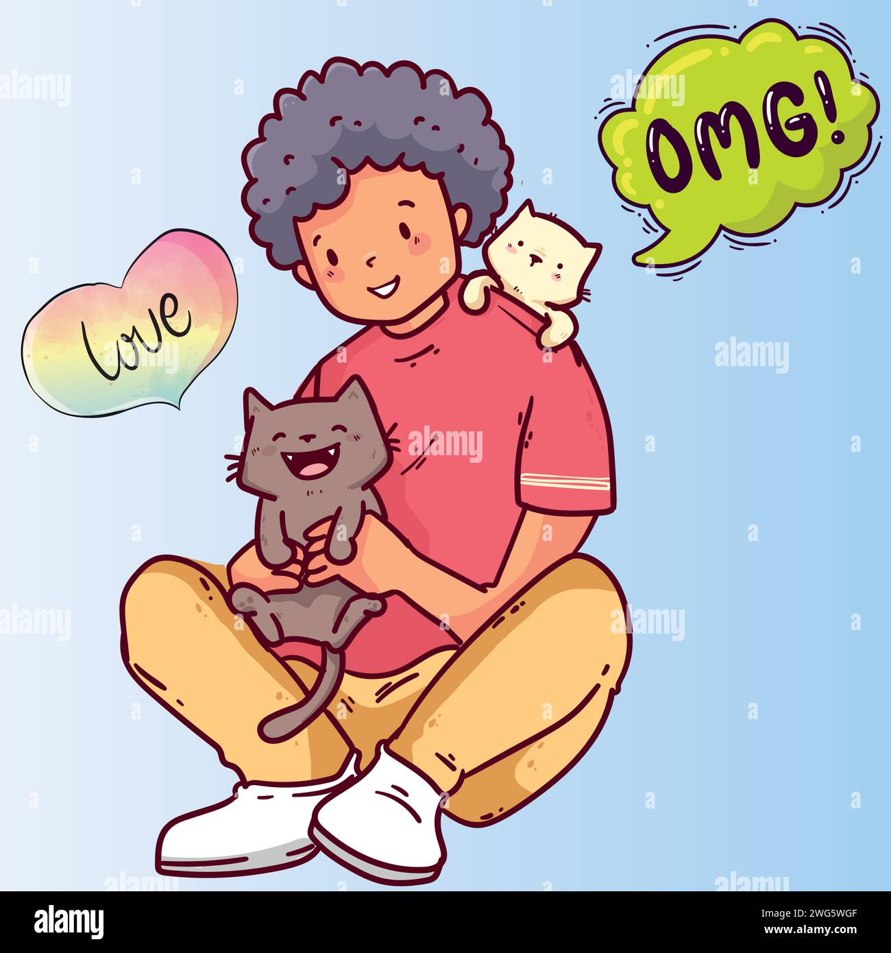 Cat and boy pop art style vector image Stock Vector