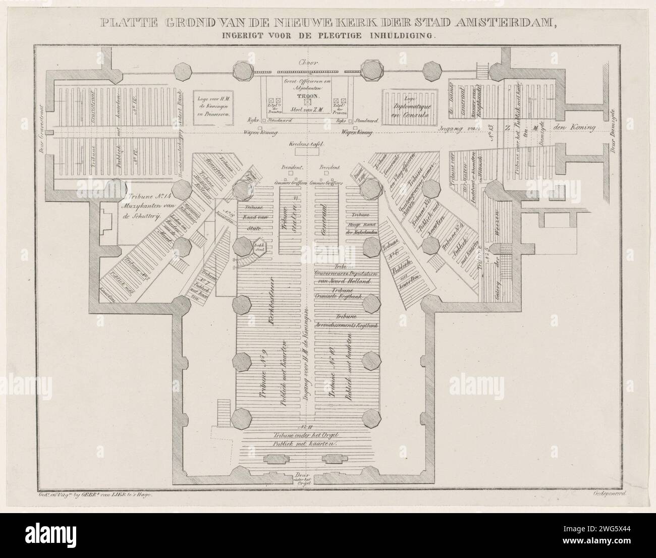 Map of the Nieuwe Kerk for the inauguration of King William II, 1840 ...